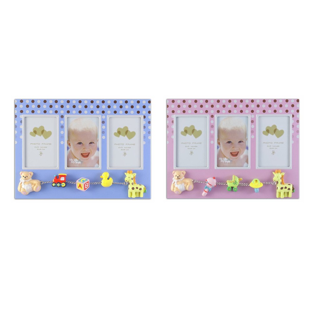 Rama foto multipla Baby Dots, 3 poze 6x8 cm, figurine, metal Roz - imagine 4
